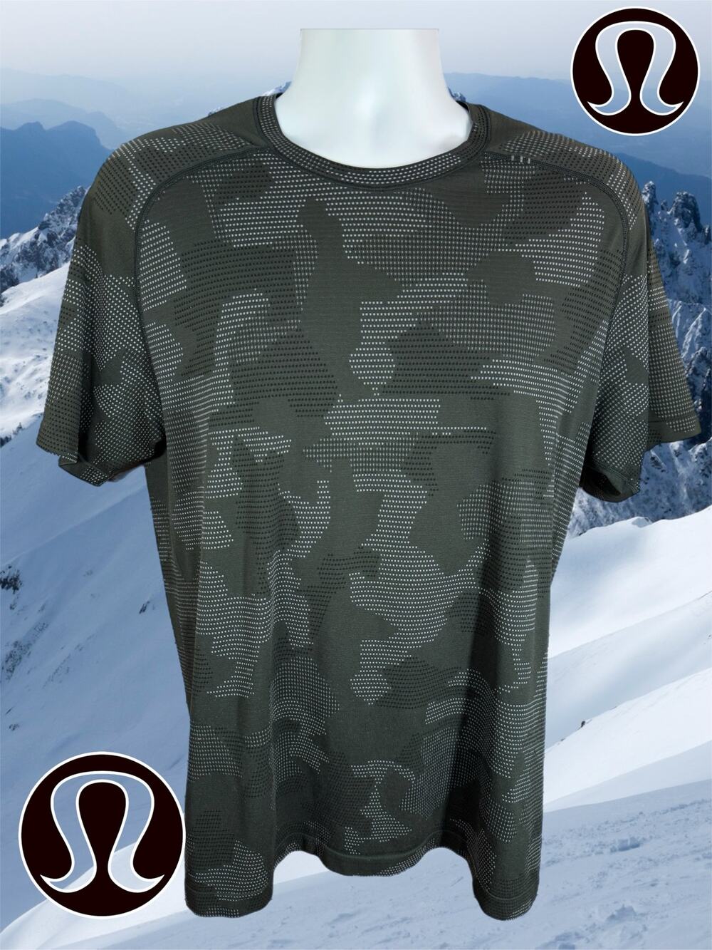 Lululemon Shirt Men Large Gray Camo Short Sleeve Athletic Performance Top Gym L